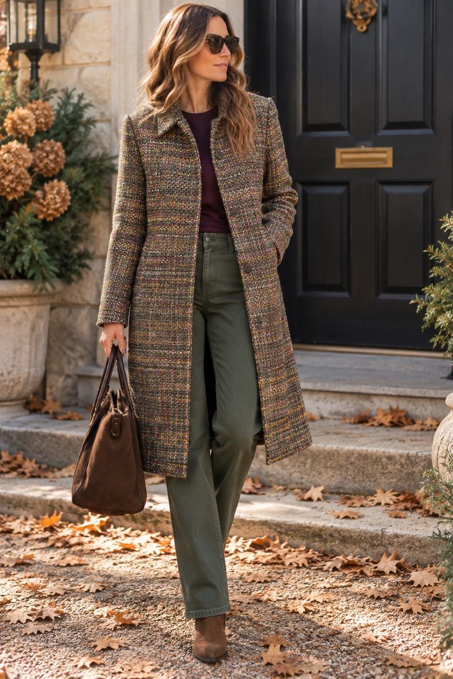 Vintage 1990s Marvin Richards Wool Blend Tweed Long Coat Multicolor Women M 6-8